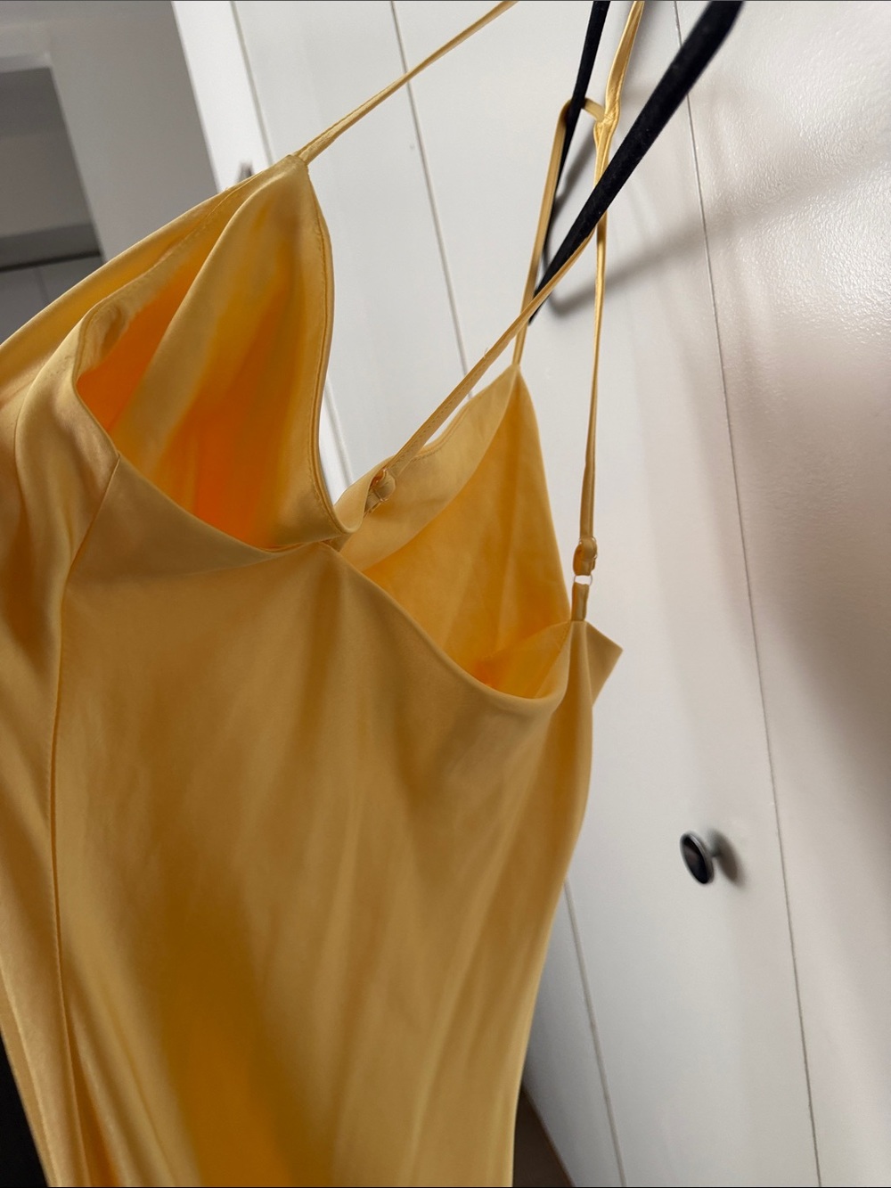 Satin Cowl Neck Slip Dress in Soft Yellow - Picture 3 of 5